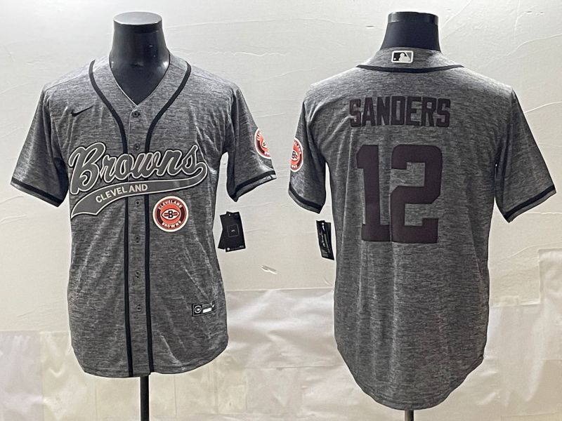 Men 2025 Cleveland Browns #12 Sanders Grey Joint Name Nike Limited NFL Jersey style 3